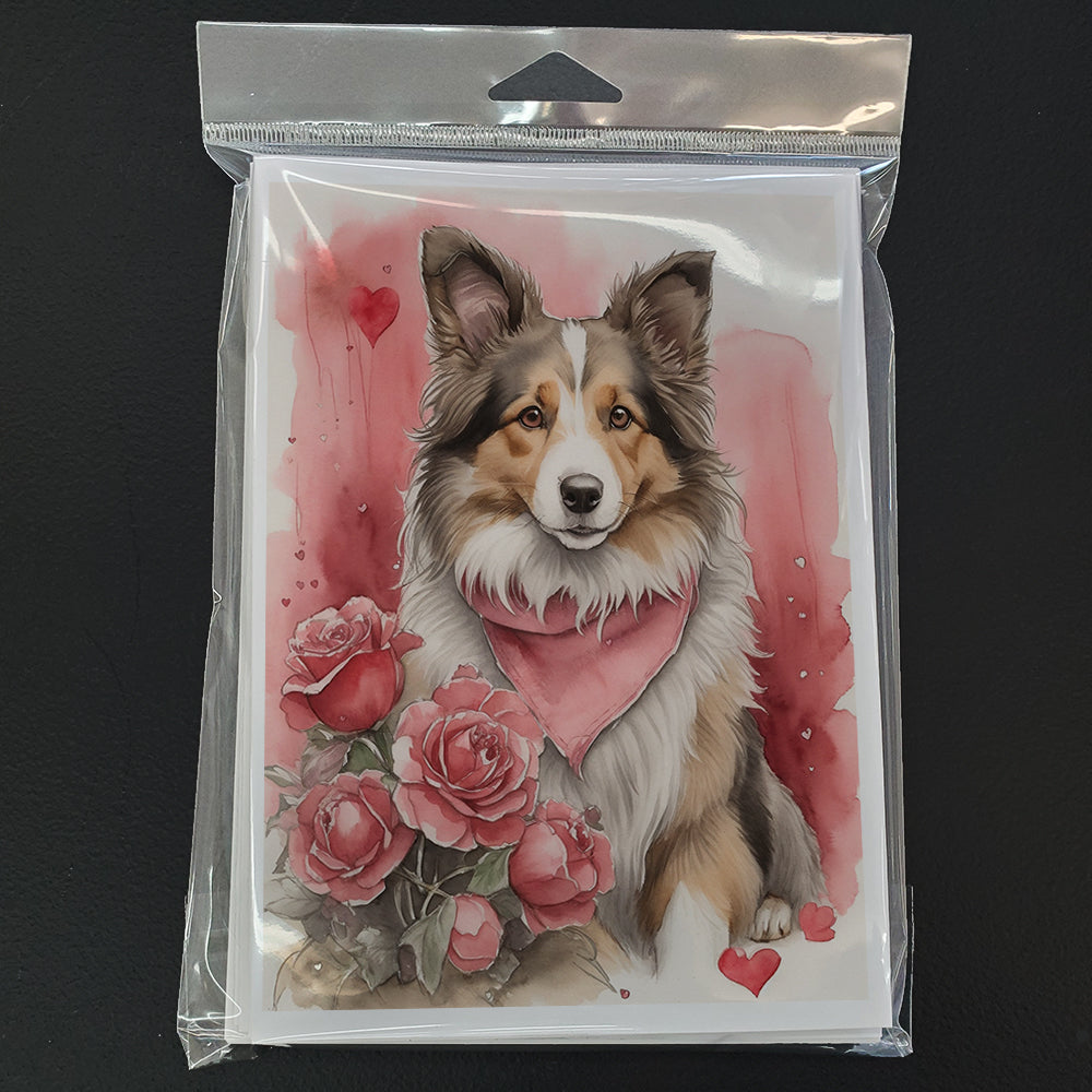 Collie Valentine Roses Greeting Cards Pack of 8