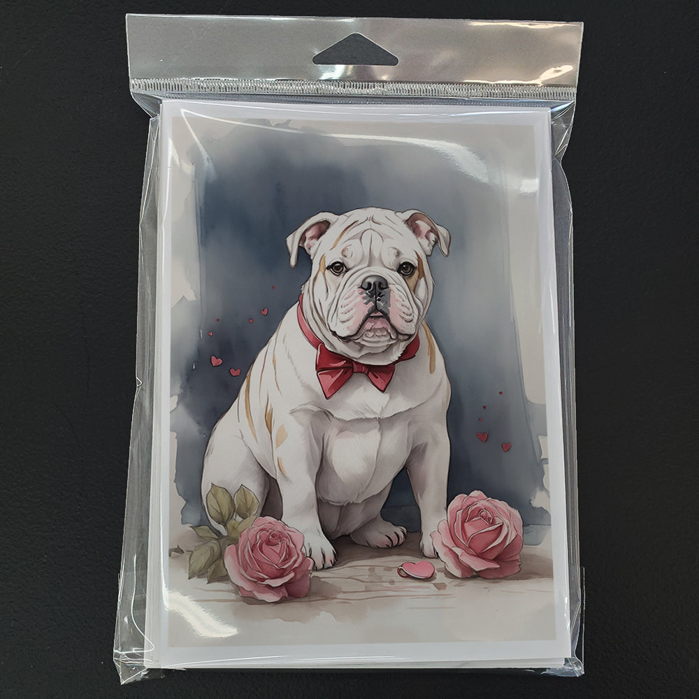 English Bulldog Valentine Roses Greeting Cards Pack of 8