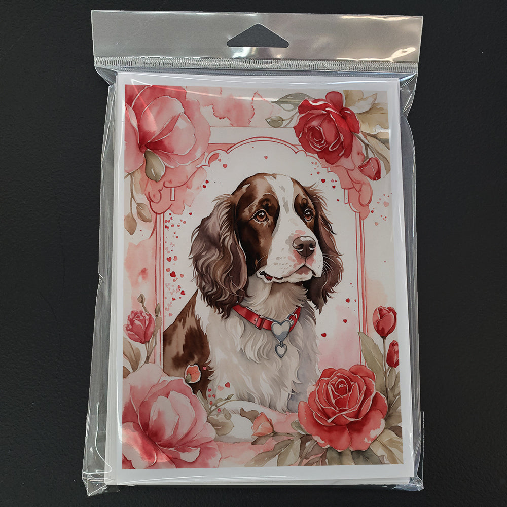 English Springer Spaniel Valentine Roses Greeting Cards Pack of 8