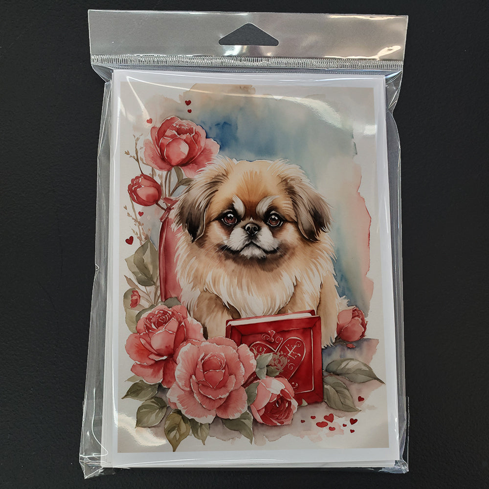 Pekingese Valentine Roses Greeting Cards Pack of 8