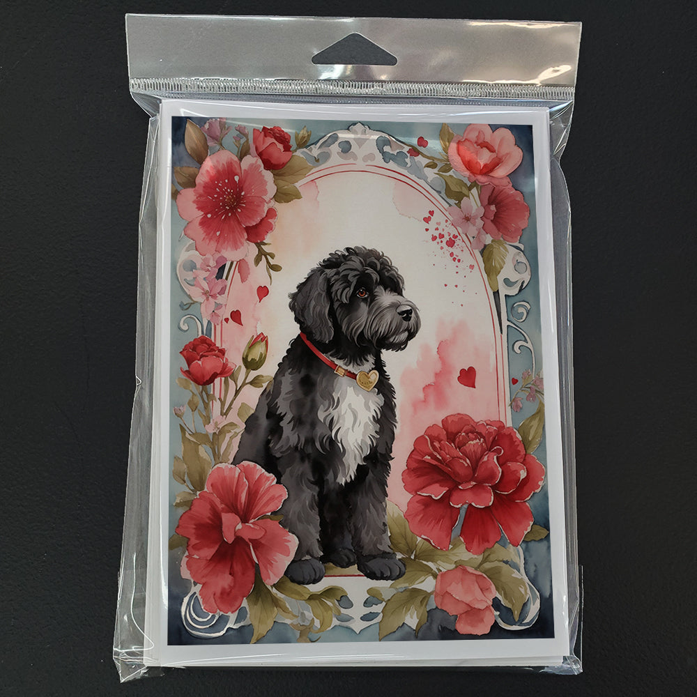 Portuguese Water Dog Valentine Roses Greeting Cards Pack of 8