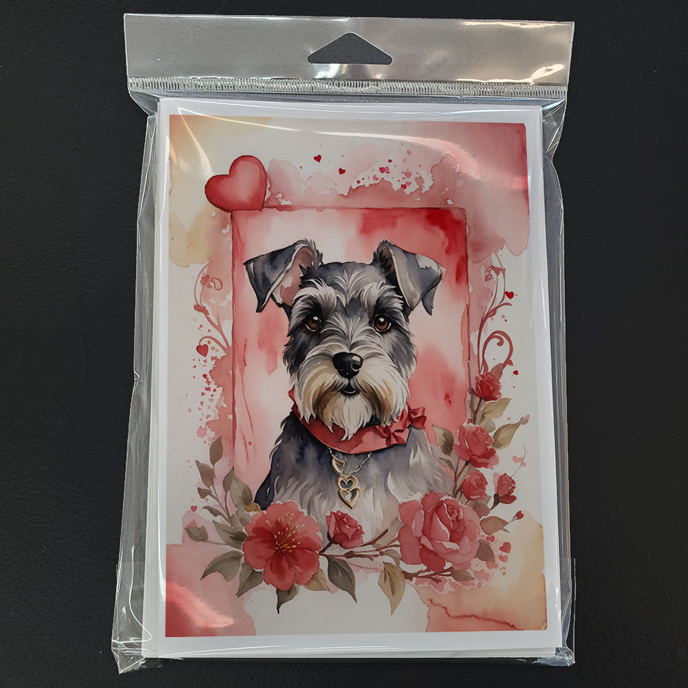 Schnauzer Valentine Roses Greeting Cards Pack of 8