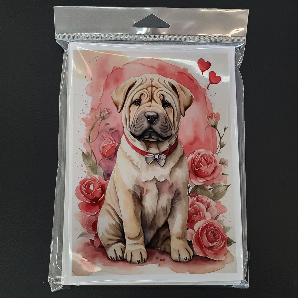 Shar Pei Valentine Roses Greeting Cards Pack of 8