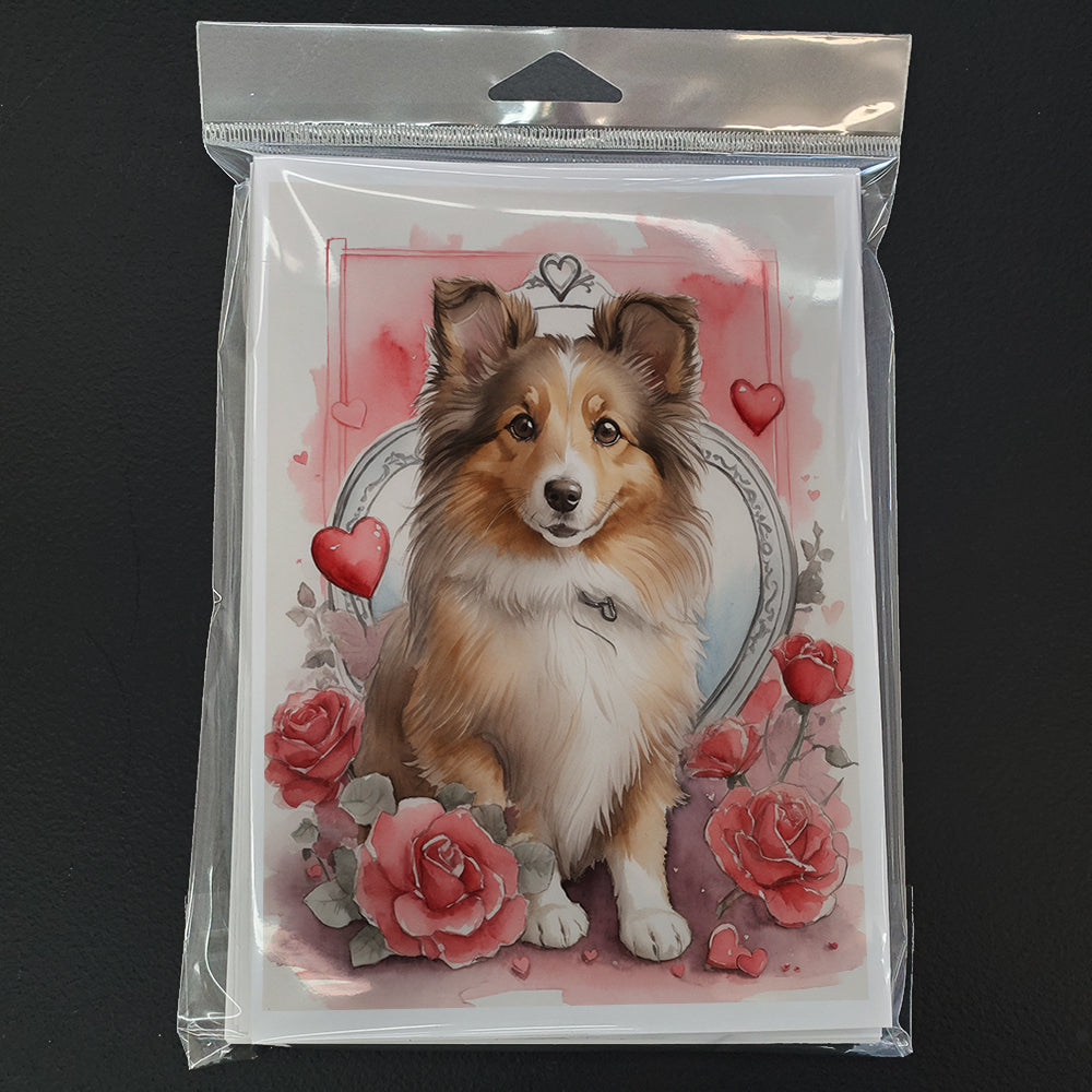 Sheltie Valentine Roses Greeting Cards Pack of 8