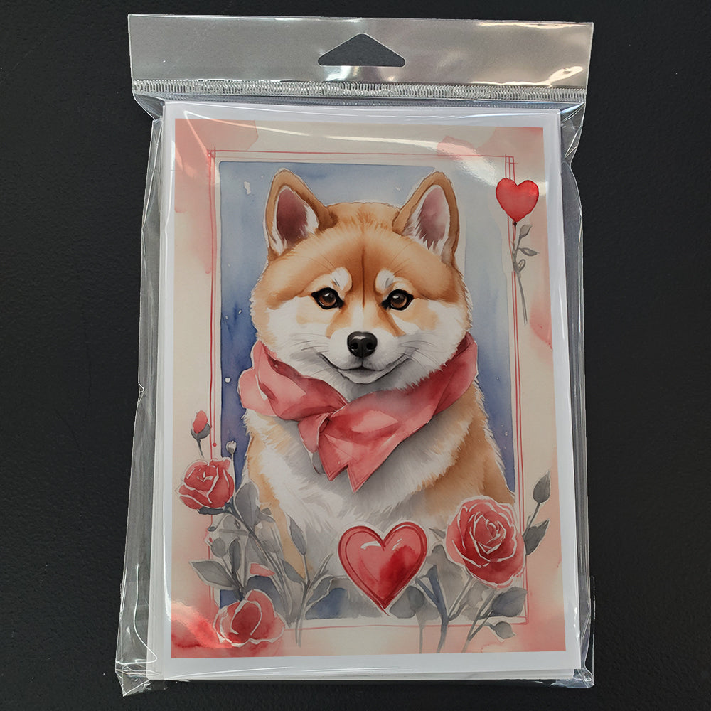 Shiba Inu Valentine Roses Greeting Cards Pack of 8