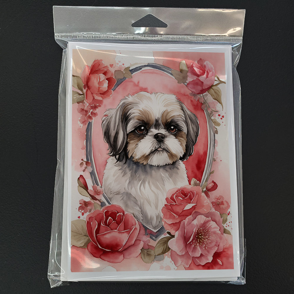 Shih Tzu Valentine Roses Greeting Cards Pack of 8