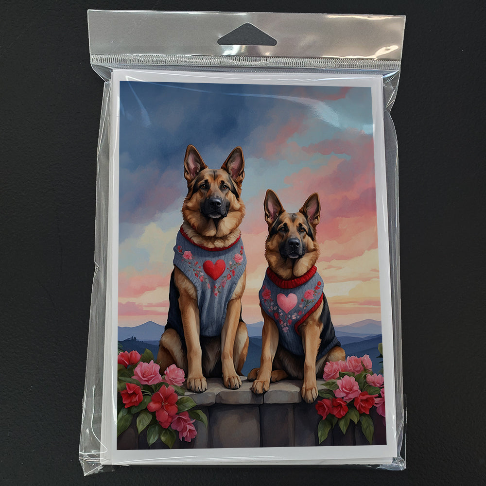 German Shepherd Two Hearts Greeting Cards Pack of 8