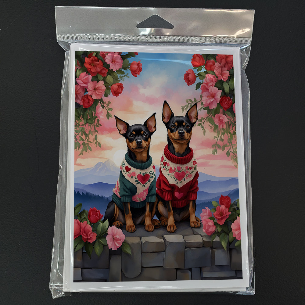 Miniature Pinscher Two Hearts Greeting Cards Pack of 8