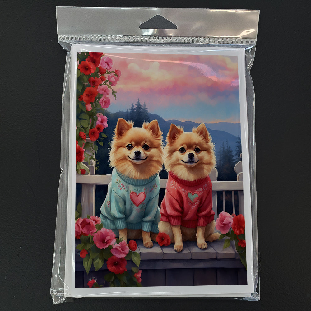 Pomeranian Two Hearts Greeting Cards Pack of 8