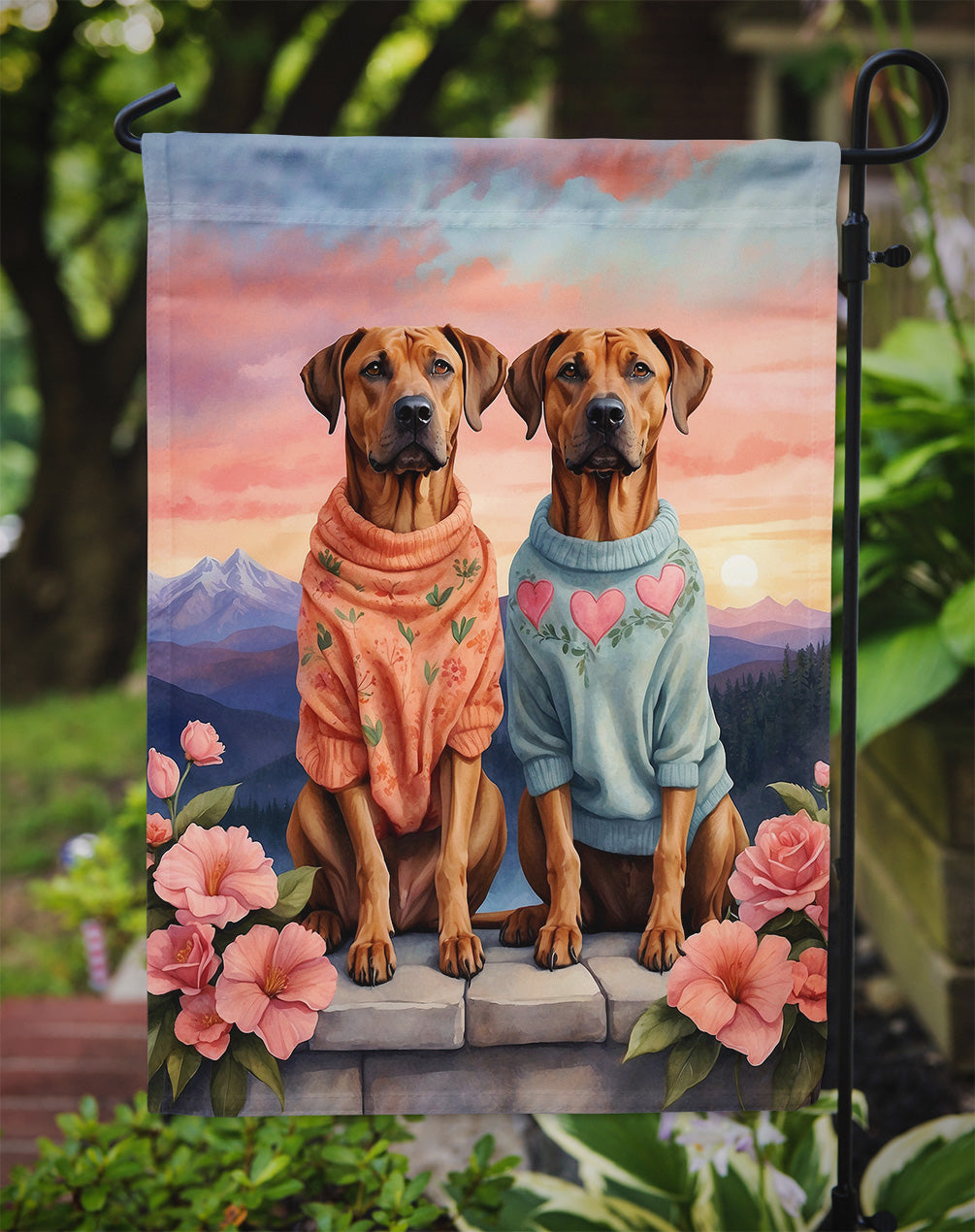 Rhodesian Ridgeback Two Hearts Garden Flag