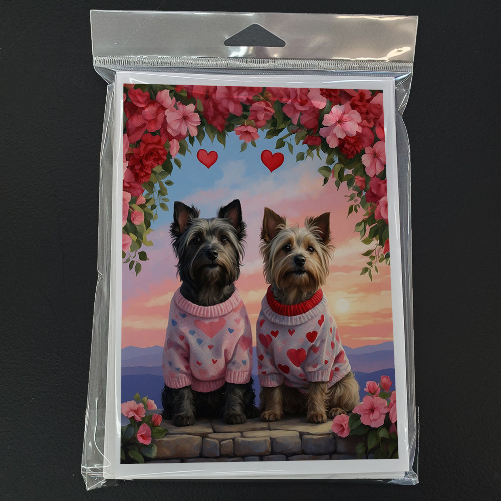 Skye Terrier Two Hearts Greeting Cards Pack of 8