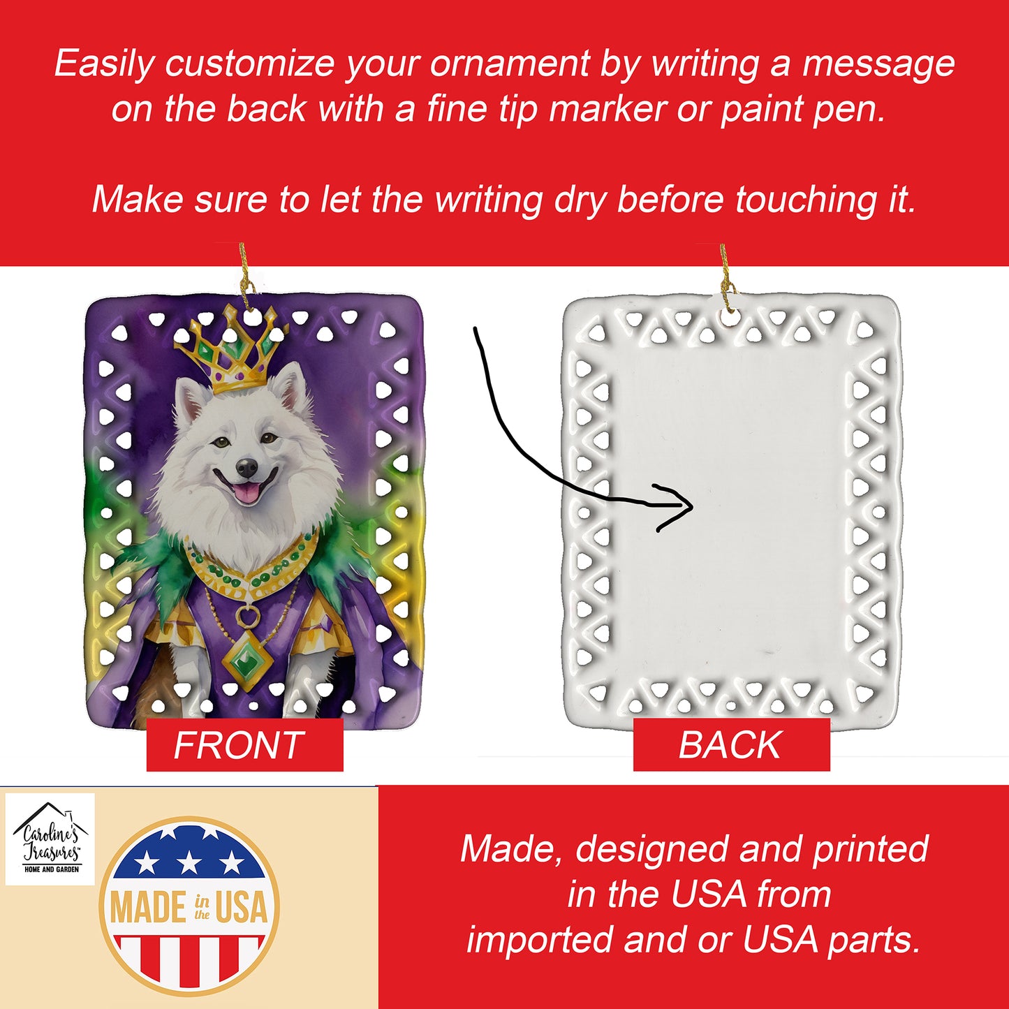 American Eskimo King of Mardi Gras Porcelain Ornament