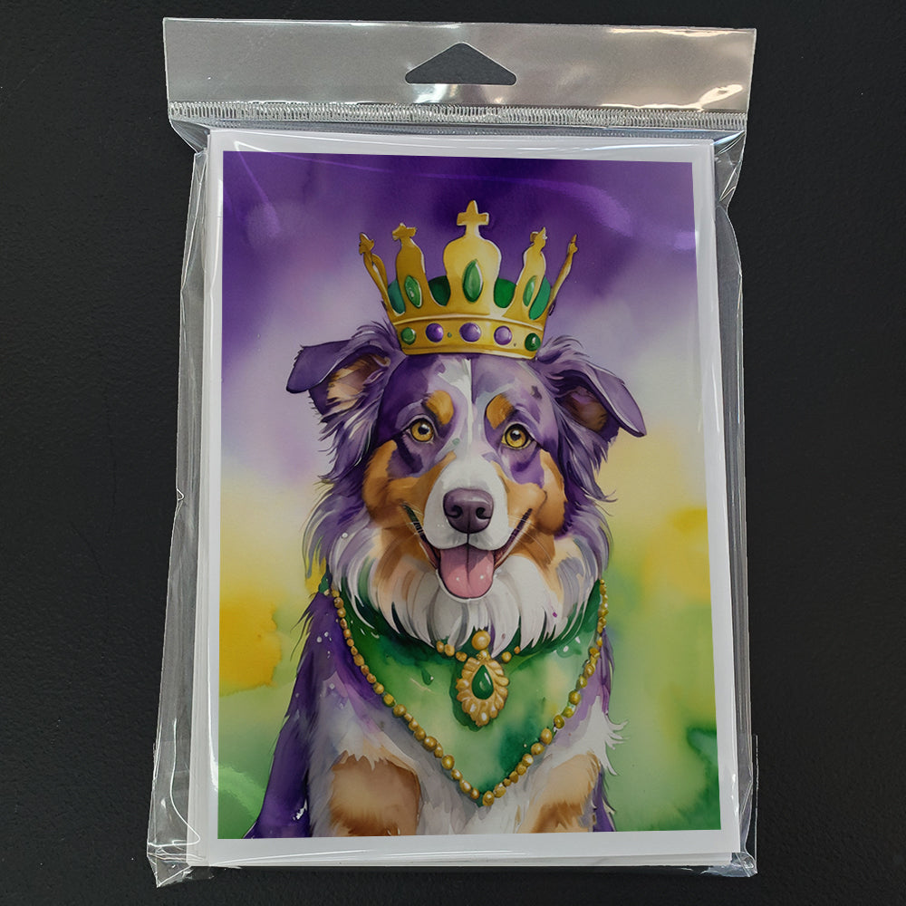 Australian Shepherd King of Mardi Gras Greeting Cards Pack of 8
