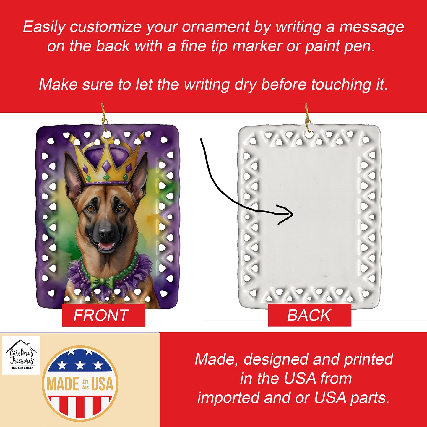 Belgian Malinois King of Mardi Gras Porcelain Ornament