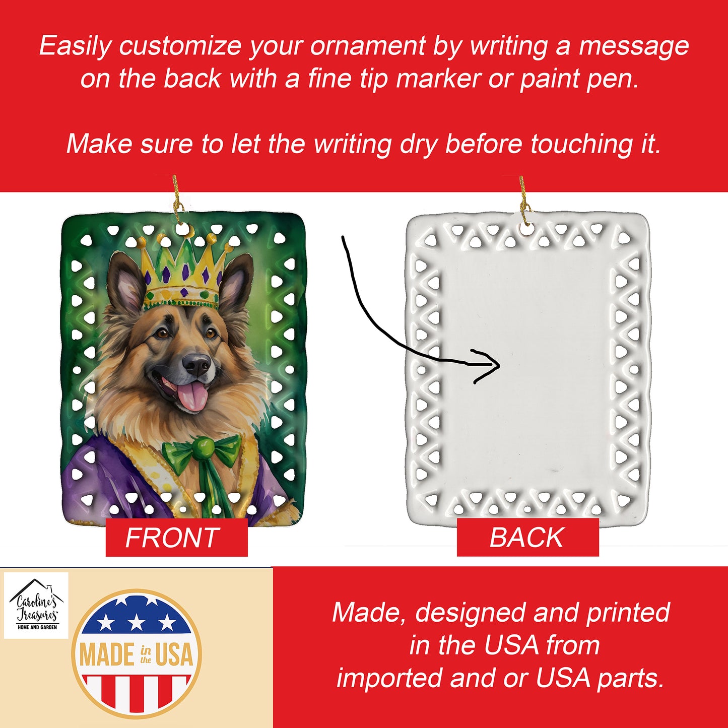 Belgian Tervuren King of Mardi Gras Porcelain Ornament