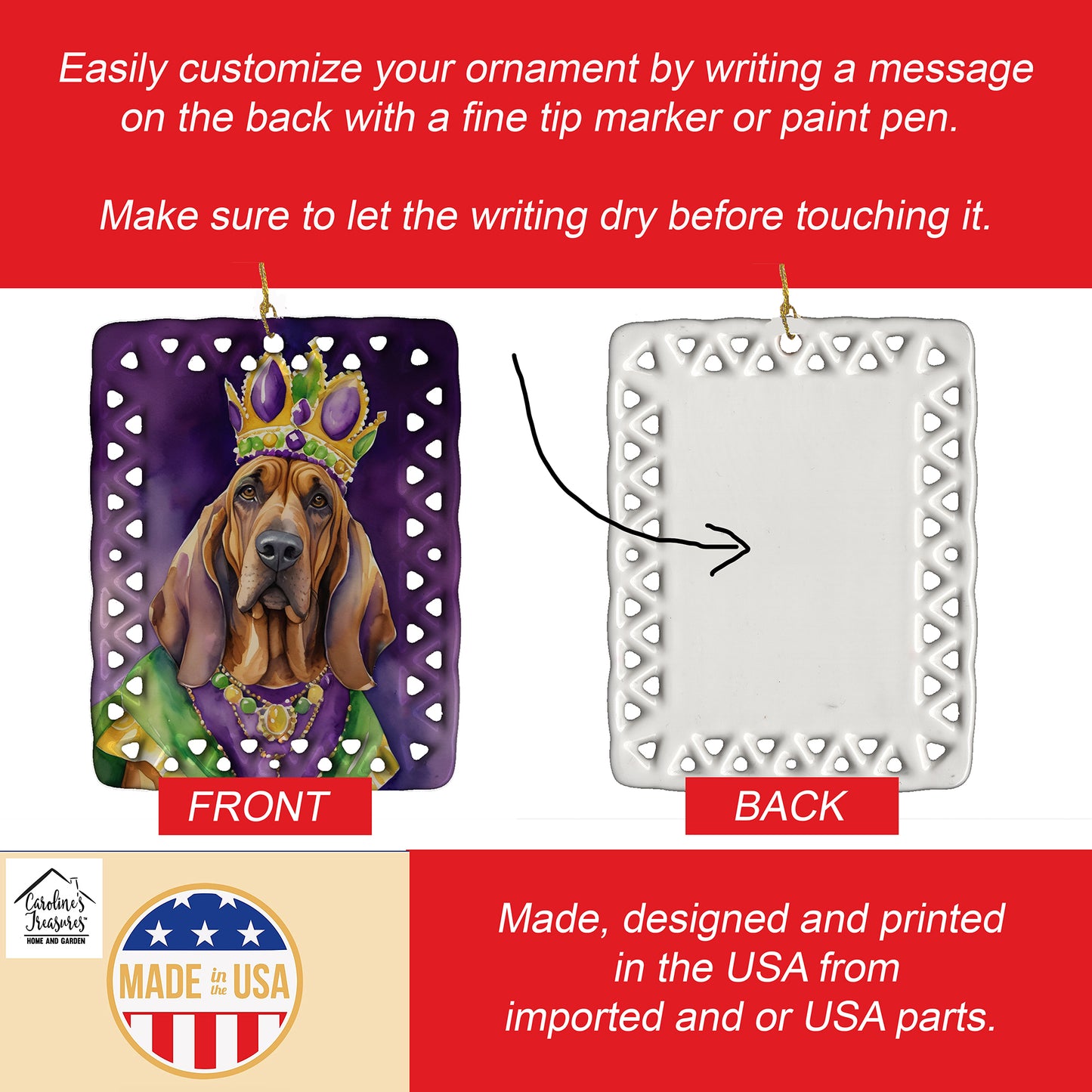 Bloodhound King of Mardi Gras Porcelain Ornament