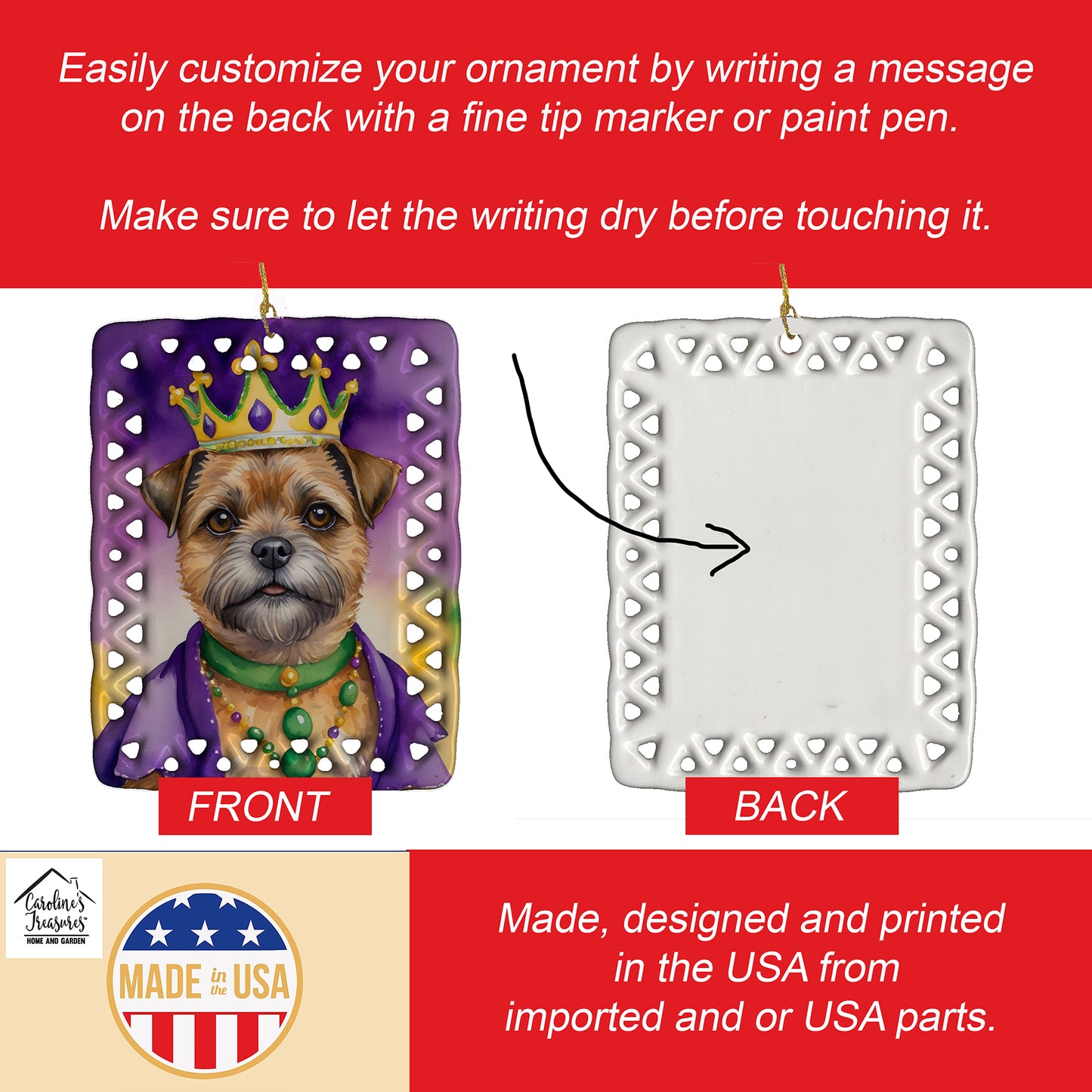 Border Terrier King of Mardi Gras Porcelain Ornament
