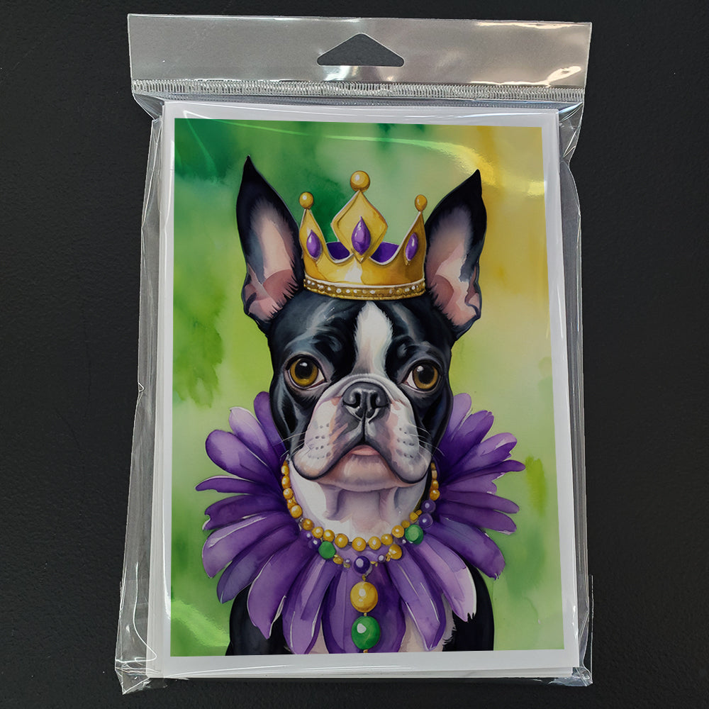 Boston Terrier King of Mardi Gras Greeting Cards Pack of 8