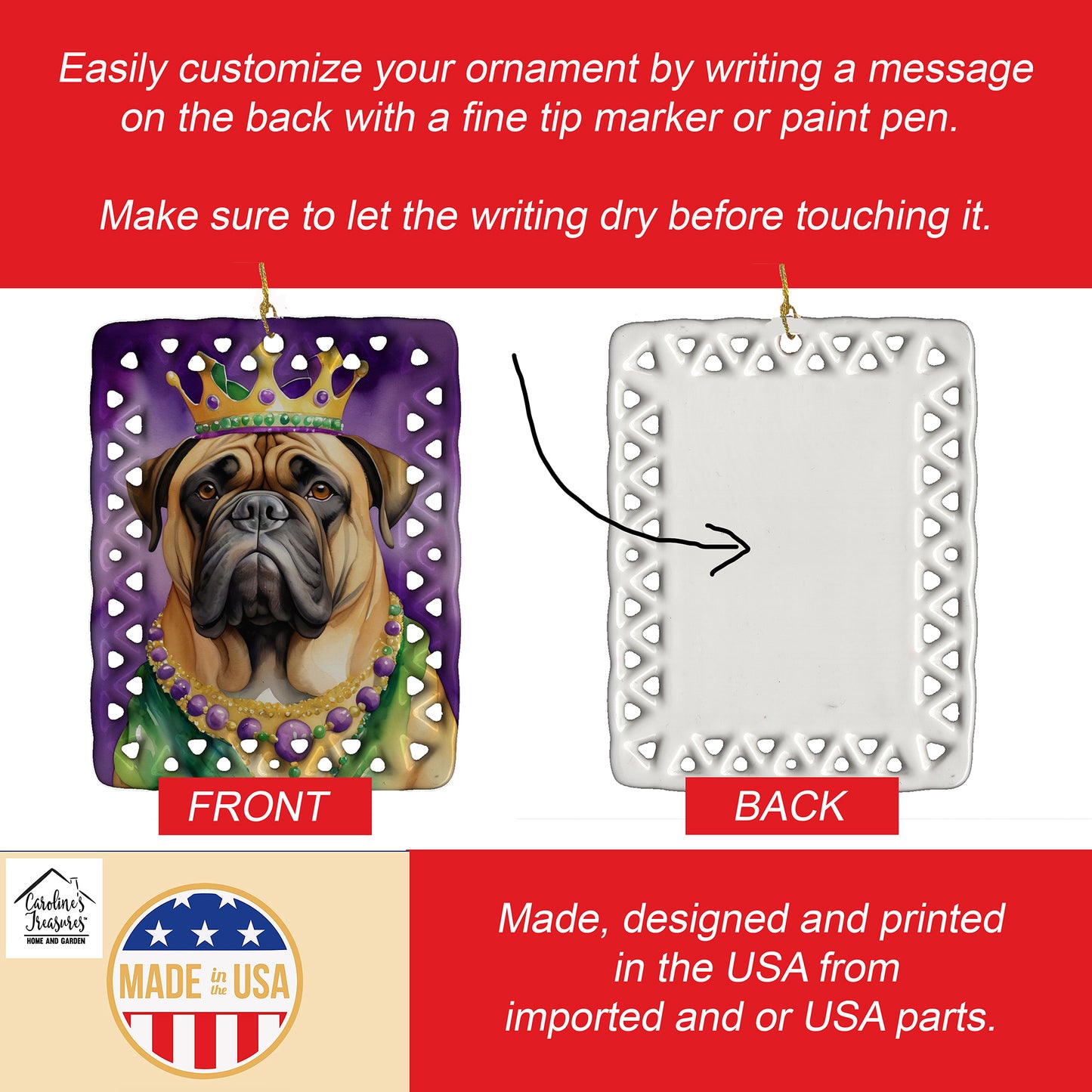 Bullmastiff King of Mardi Gras Porcelain Ornament
