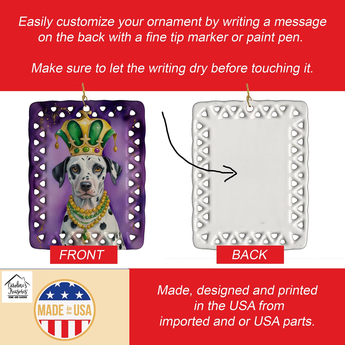 Dalmatian King of Mardi Gras Porcelain Ornament