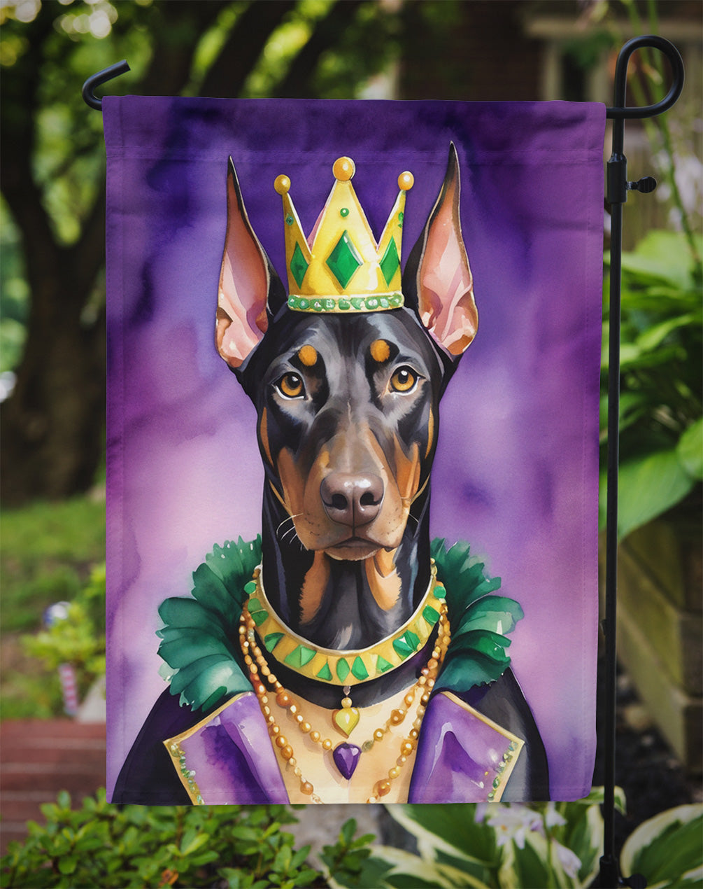 Doberman Pinscher King of Mardi Gras Garden Flag
