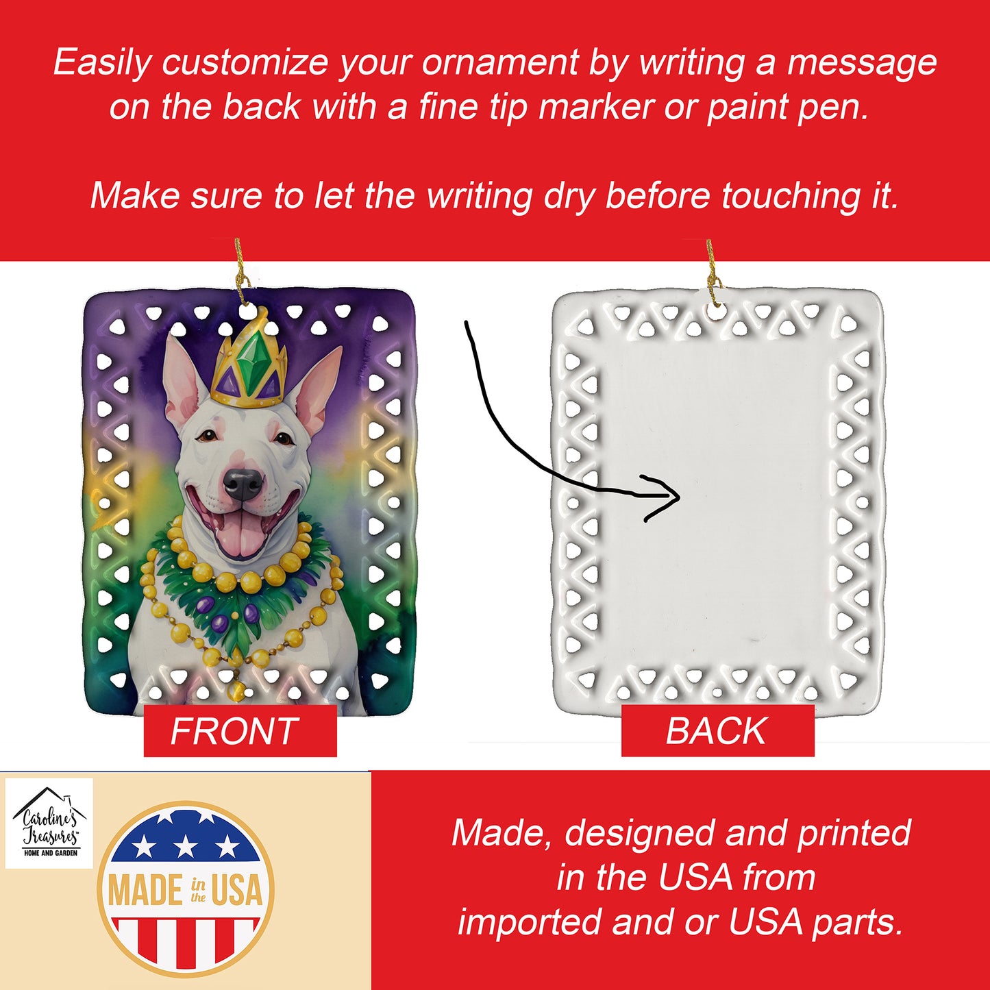 English Bull Terrier King of Mardi Gras Porcelain Ornament