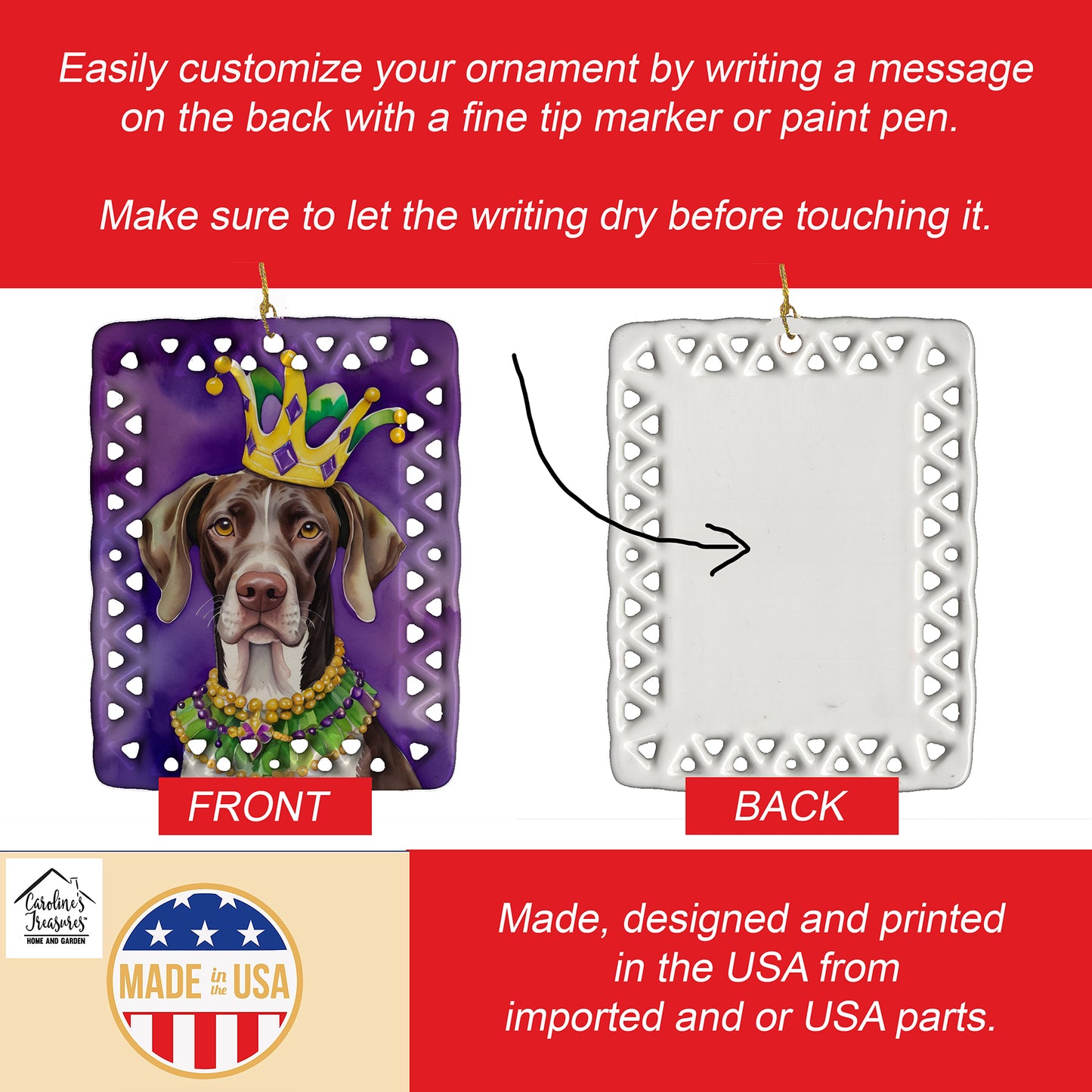 German Shorthaired Pointer King of Mardi Gras Porcelain Ornament