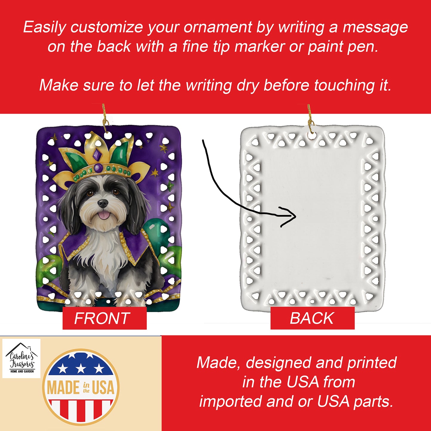 Havanese King of Mardi Gras Porcelain Ornament