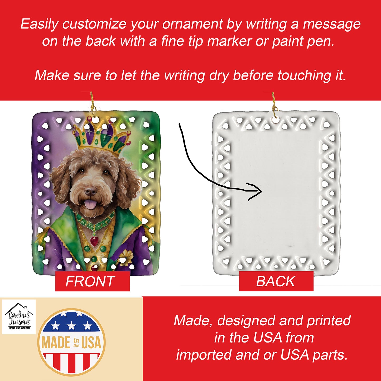 Labradoodle King of Mardi Gras Porcelain Ornament