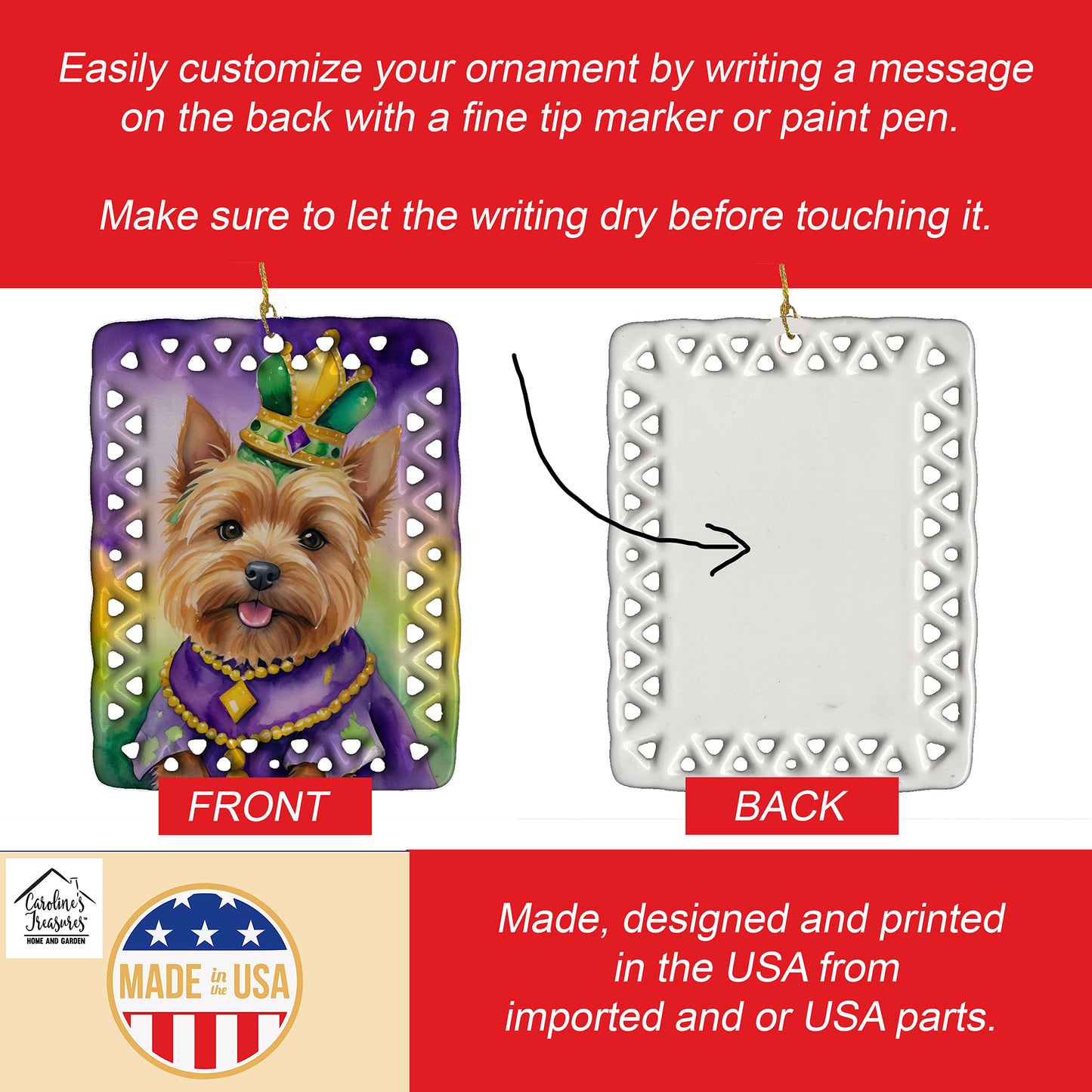 Norwich Terrier King of Mardi Gras Porcelain Ornament