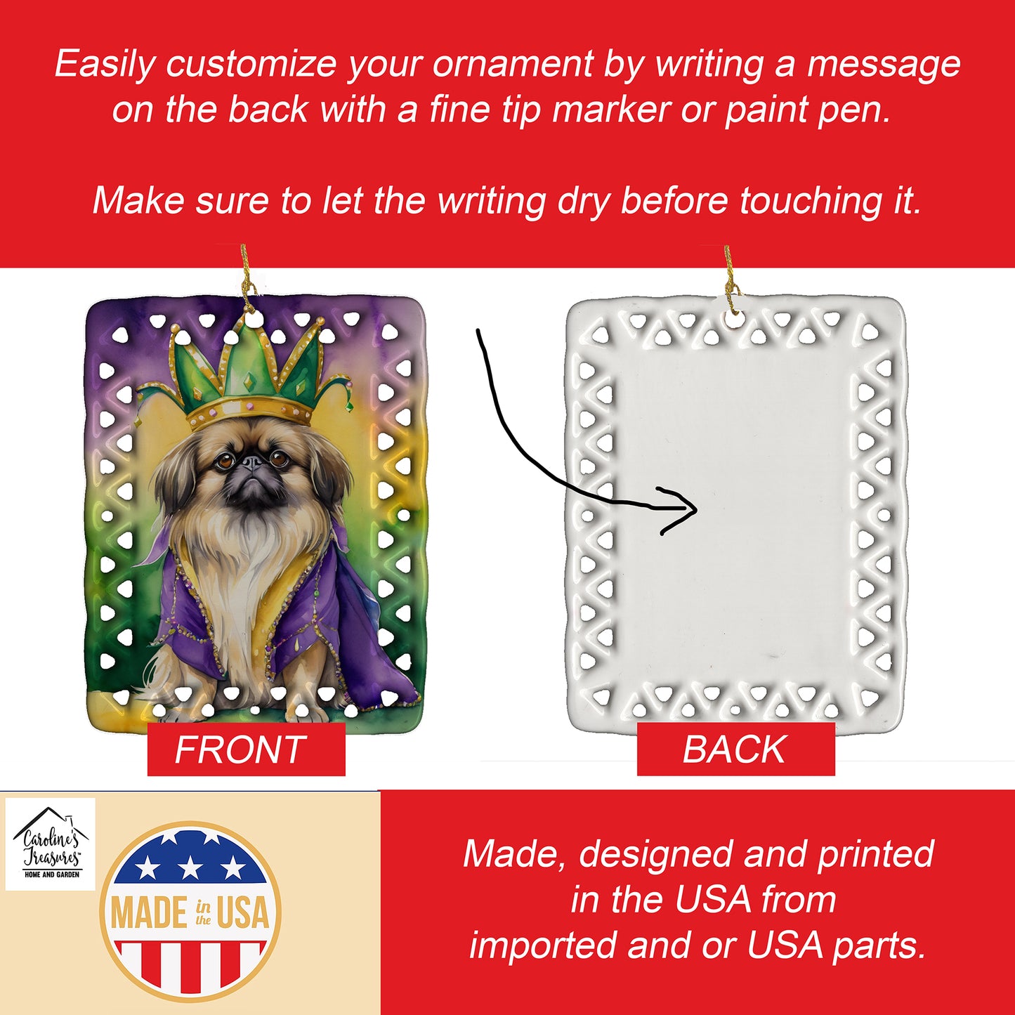 Pekingese King of Mardi Gras Porcelain Ornament