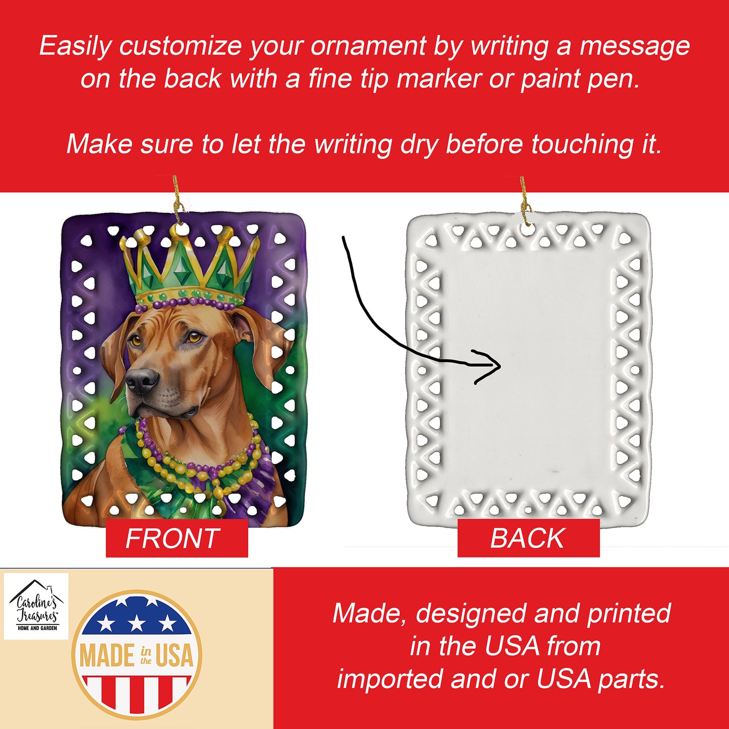 Rhodesian Ridgeback King of Mardi Gras Porcelain Ornament