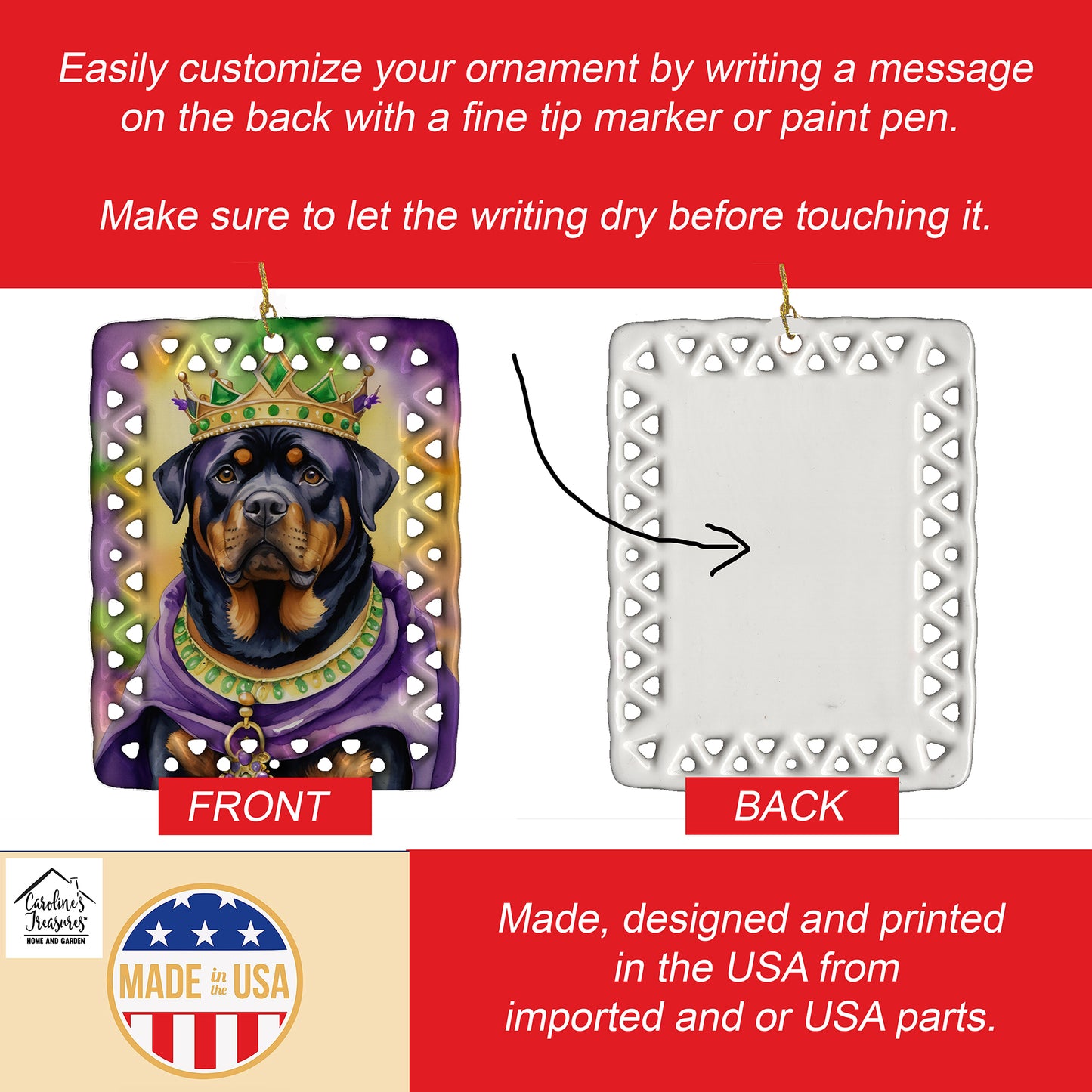 Rottweiler King of Mardi Gras Porcelain Ornament