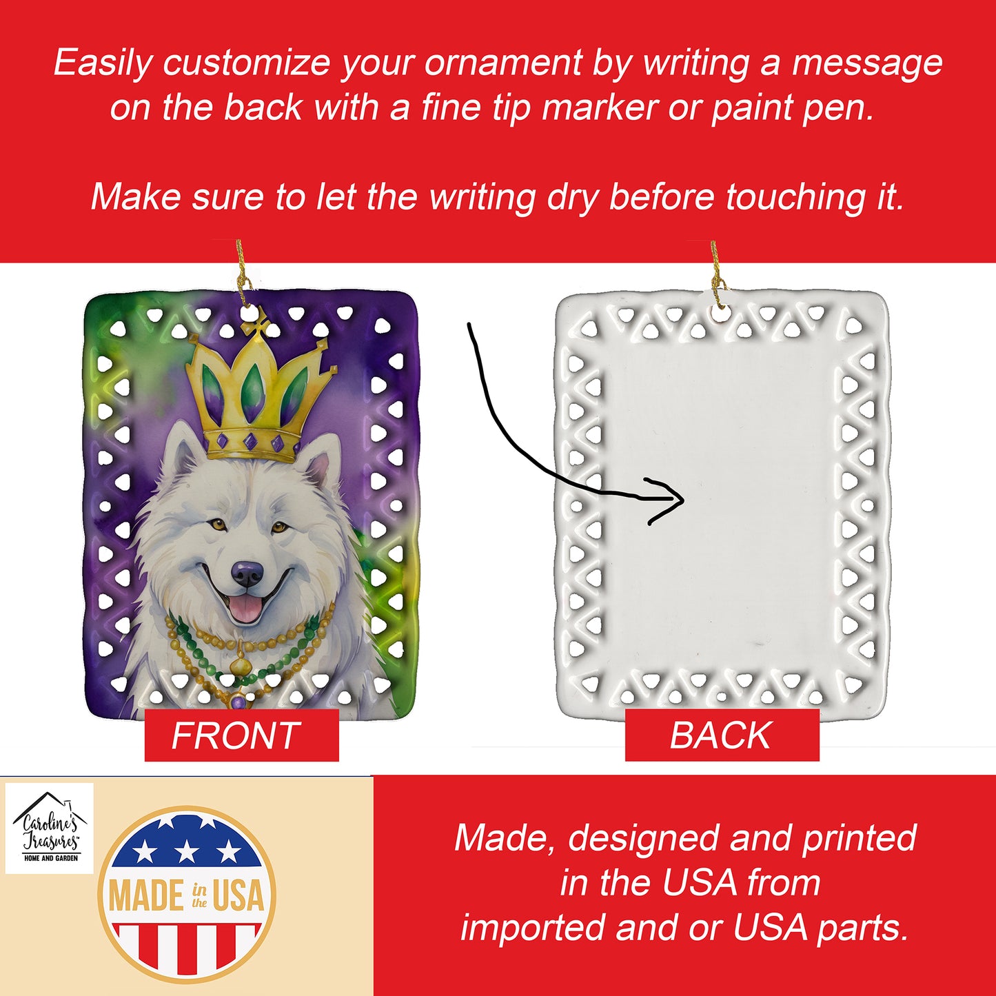 Samoyed King of Mardi Gras Porcelain Ornament