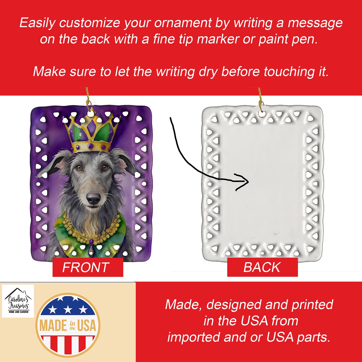 Scottish Deerhound King of Mardi Gras Porcelain Ornament