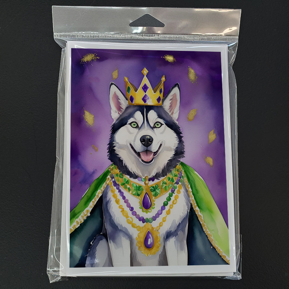 Siberian Husky King of Mardi Gras Greeting Cards Pack of 8