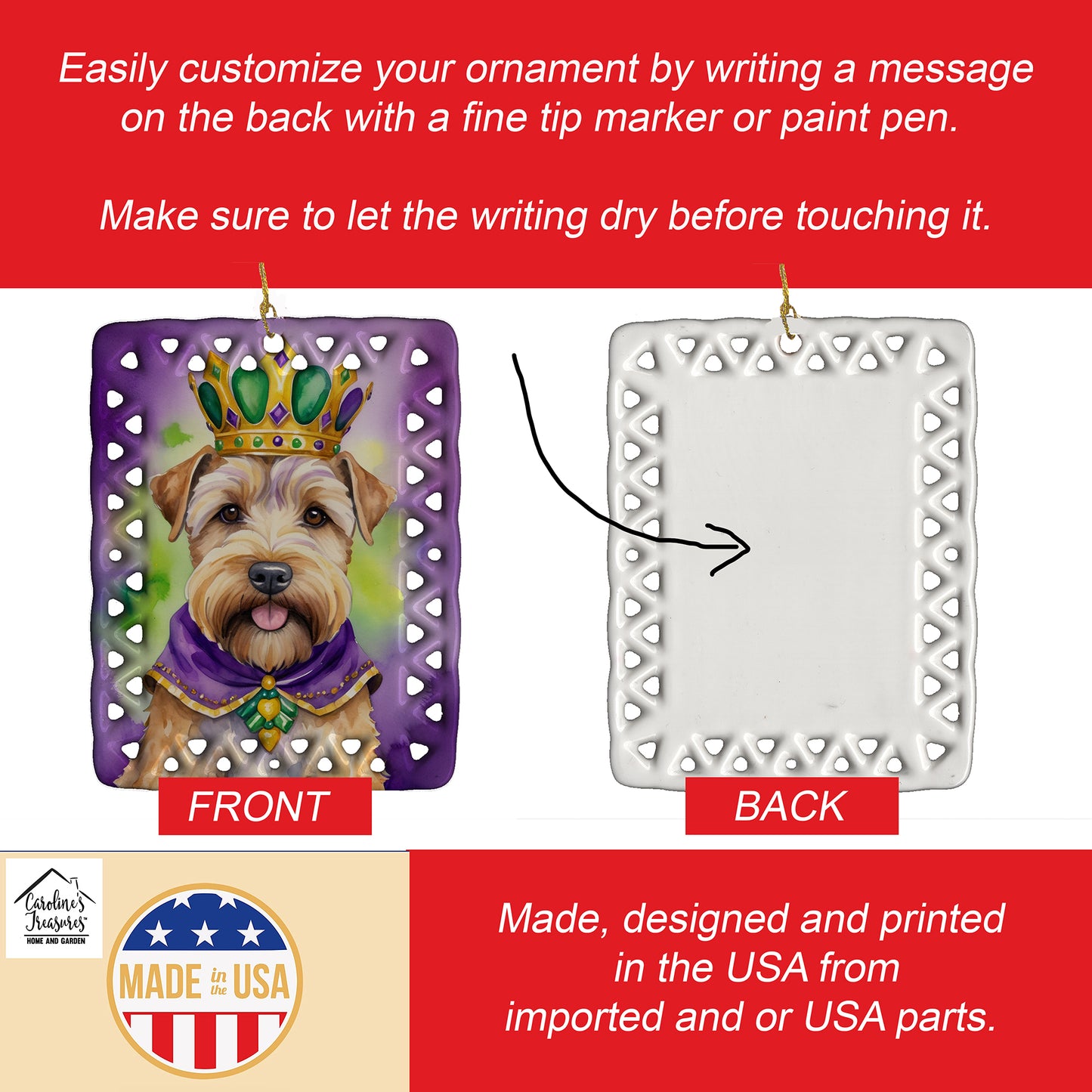 Wheaten Terrier King of Mardi Gras Porcelain Ornament