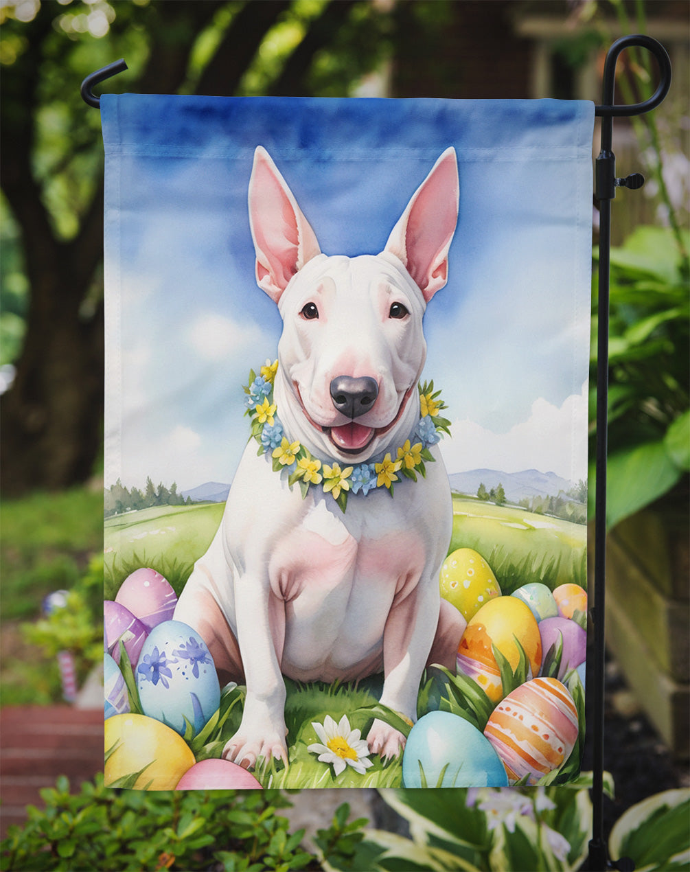 English Bull Terrier Easter Egg Hunt Garden Flag