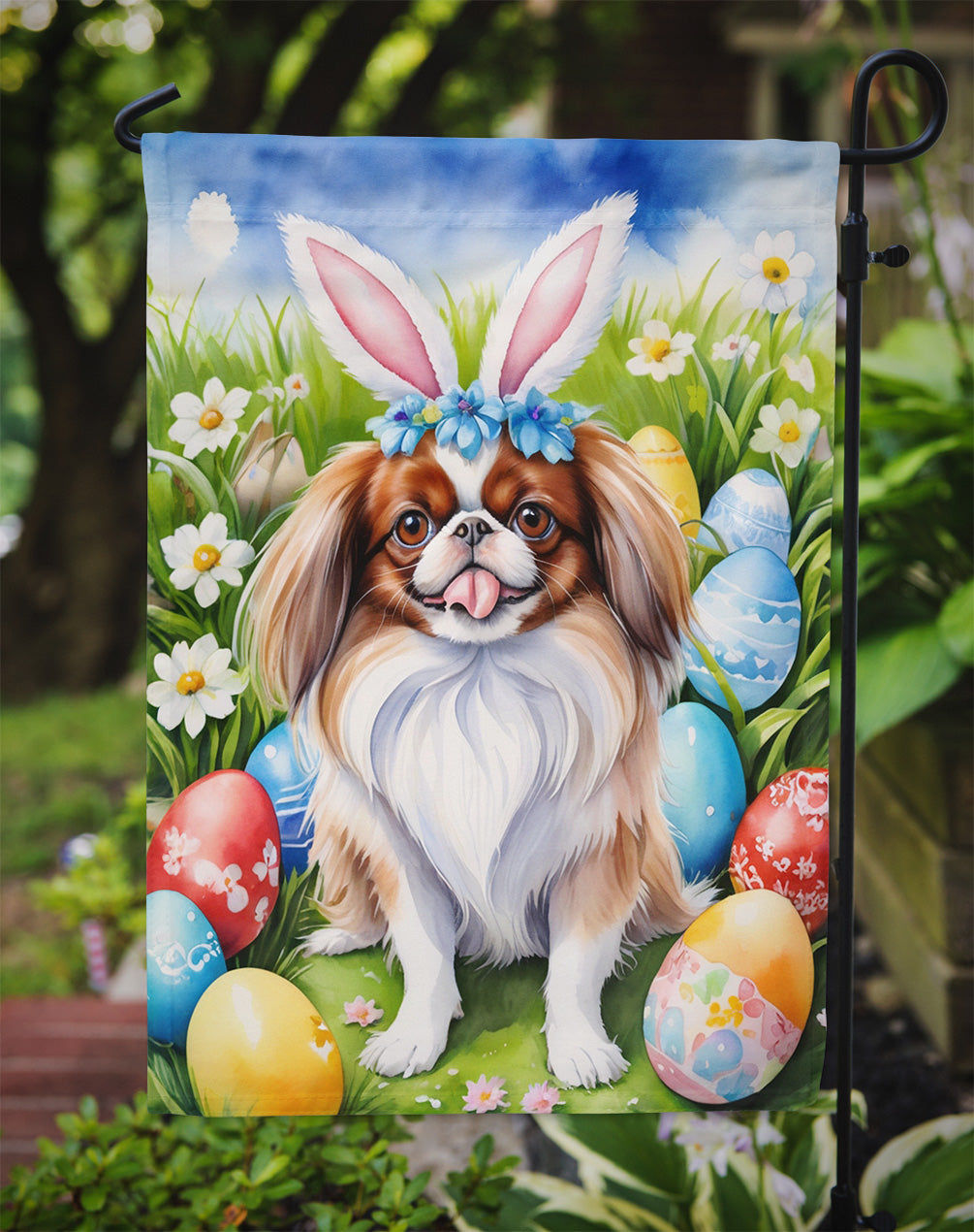 Japanese Chin Easter Egg Hunt Garden Flag