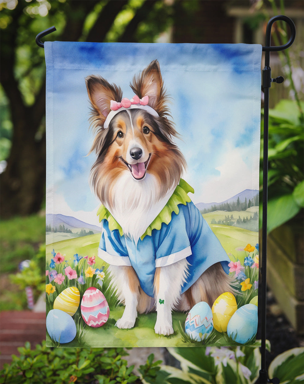 Sheltie Easter Egg Hunt Garden Flag
