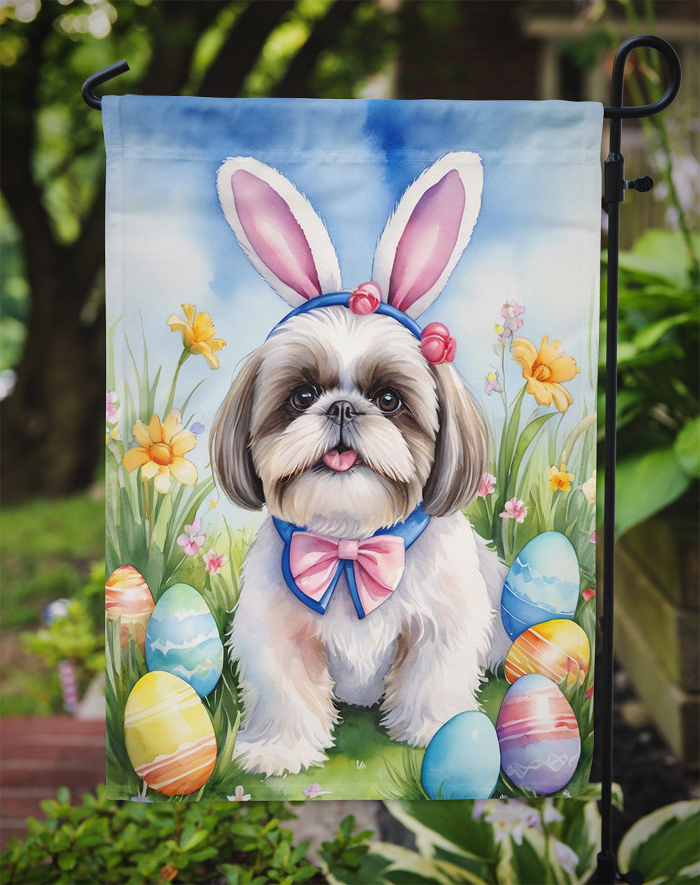 Shih Tzu Easter Egg Hunt Garden Flag