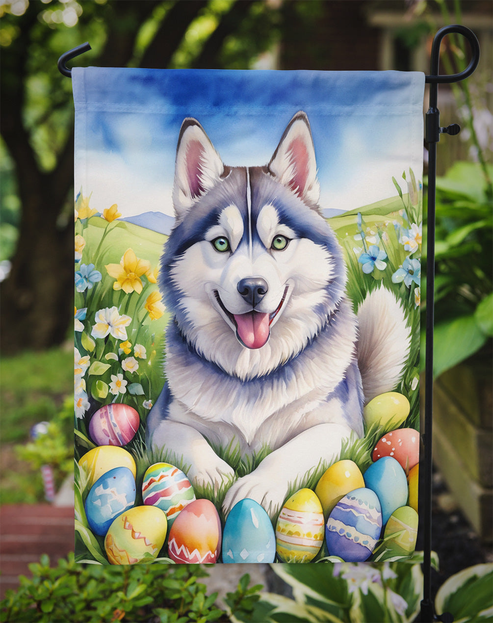Siberian Husky Easter Egg Hunt Garden Flag