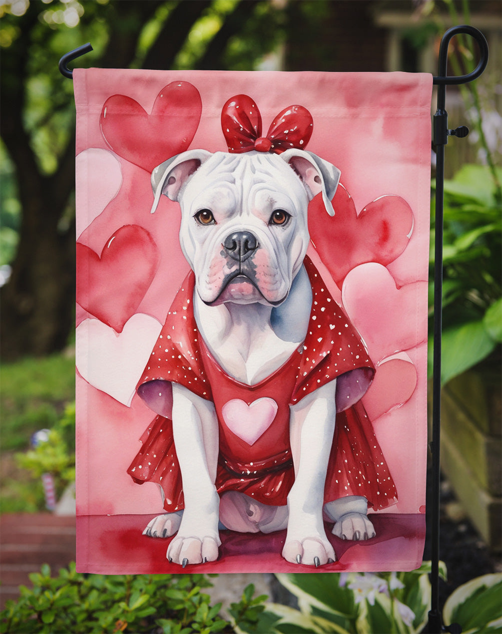 American Bulldog My Valentine Garden Flag