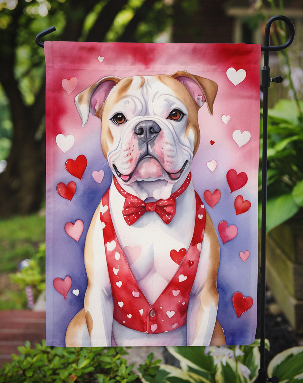 American Bulldog My Valentine Garden Flag
