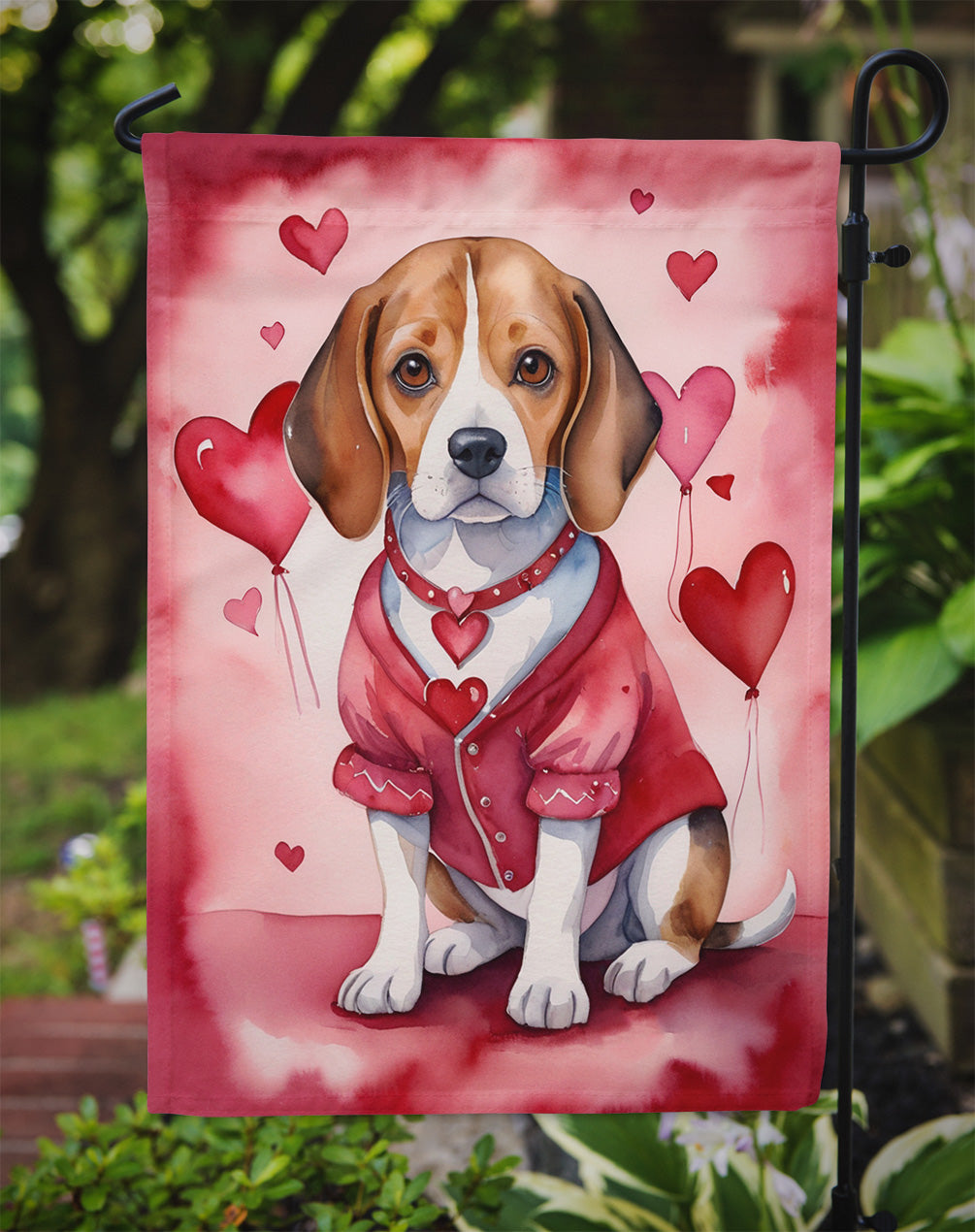 Beagle My Valentine Garden Flag