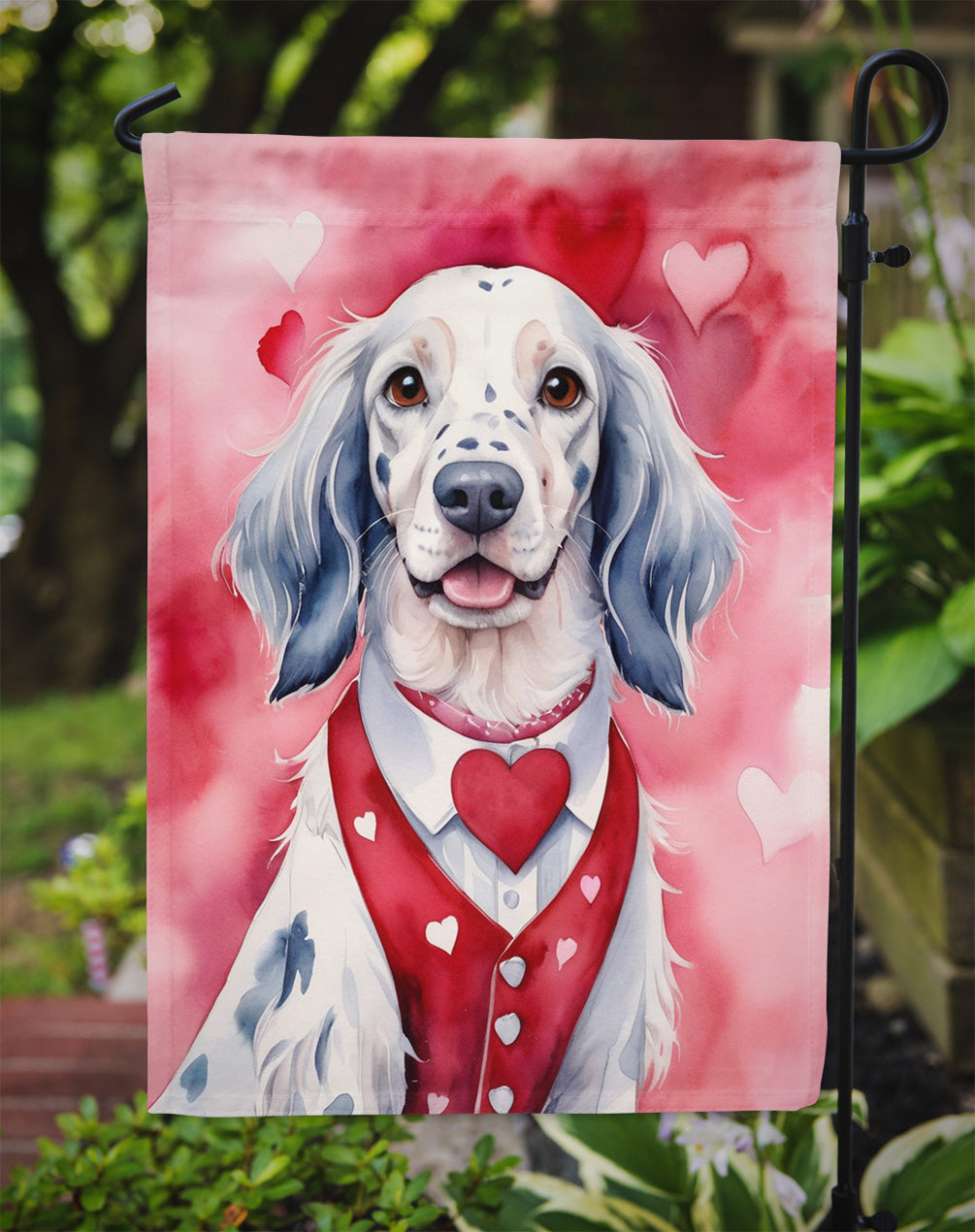 English Setter My Valentine Garden Flag
