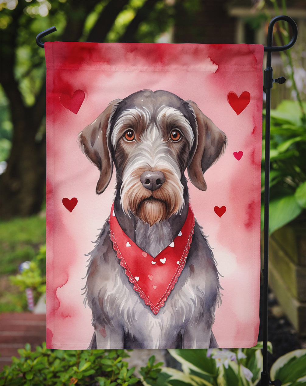 German Wirehaired Pointer My Valentine Garden Flag