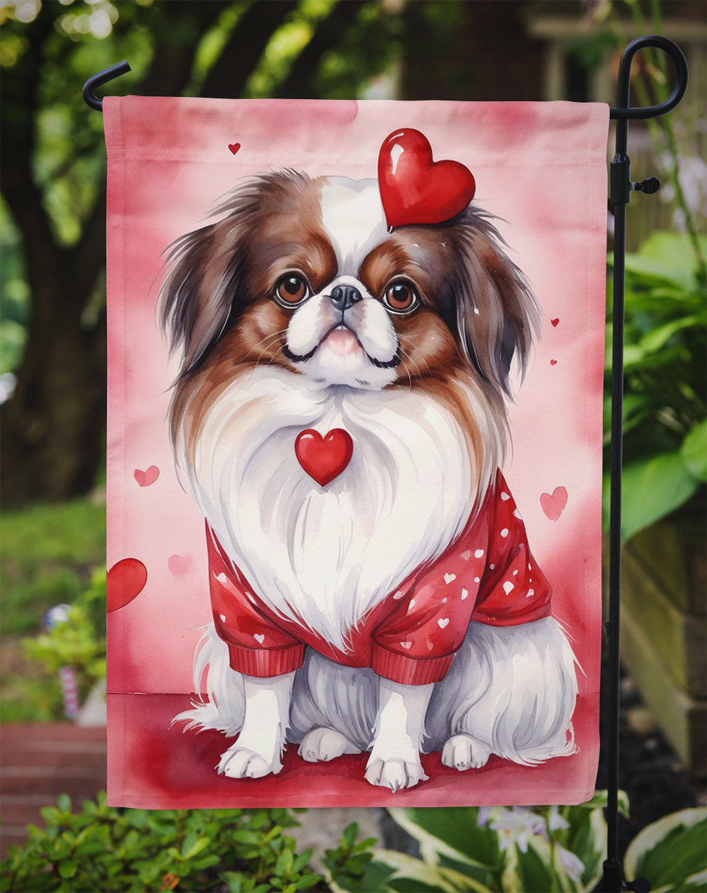 Japanese Chin My Valentine Garden Flag