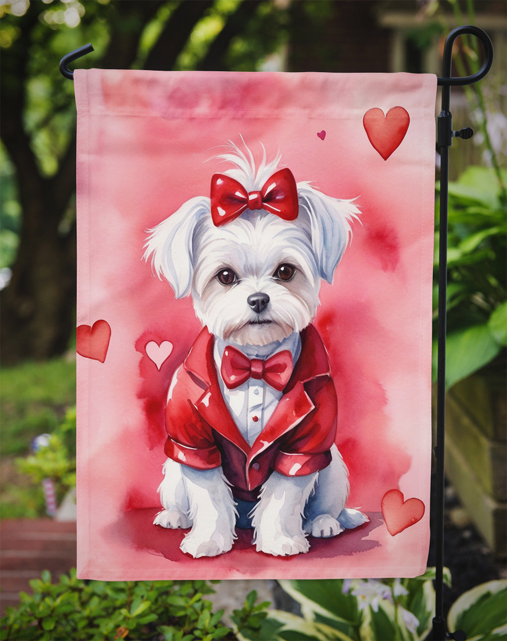 Maltese My Valentine Garden Flag