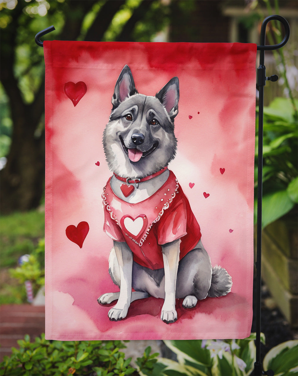 Norwegian Elkhound My Valentine Garden Flag